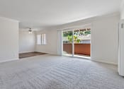 Thumbnail 38 of 52 - A spacious room with a carpeted floor and sliding glass doors leading to a balcony.