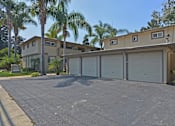 Thumbnail 9 of 37 - A house with a driveway and palm trees in front.