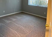Thumbnail 12 of 22 - A room with a carpeted floor and a window with blinds.