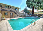 Thumbnail 9 of 20 - A small pool in a courtyard surrounded by a fence.