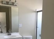 Thumbnail 21 of 31 - a bathroom with a toilet and a sink and a shower