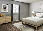 Thumbnail 12 of 15 - A bedroom with a bed, nightstands, and a rug.