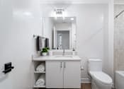 Thumbnail 17 of 34 - a bathroom with a sink and a toilet and a mirror