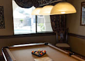 Thumbnail 28 of 38 - A pool table with a cloth and balls on it.