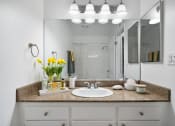 Thumbnail 44 of 57 - a bathroom with a sink and a mirror