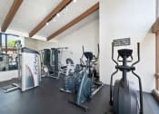 Thumbnail 25 of 29 - a gym with cardio equipment and weights on the floor