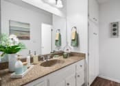 Thumbnail 19 of 32 - a bathroom with a sink and a mirror