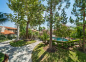 Thumbnail 33 of 40 - a backyard with trees and a swimming pool