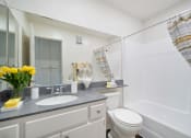Thumbnail 12 of 38 - a bathroom with a sink and a toilet and a shower