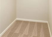 Thumbnail 9 of 13 - A white closet with a carpeted floor and a light on the ceiling.