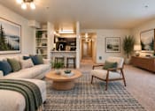 Thumbnail 4 of 18 - A living room with a couch, chair, and coffee table.