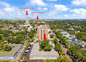 Thumbnail 27 of 30 - an aerial view of the building with two red arrows pointing to the south and north elevators