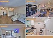 Thumbnail 16 of 16 - A collage of images showcasing interior design features such as wood plank flooring, recessed lighting, electric cooking systems, dishwashers, and balconies/patios.