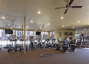 Thumbnail 11 of 13 - A gym with a variety of exercise equipment including treadmills, stationary bikes, and weight machines.