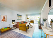 Thumbnail 3 of 23 - a living room with furniture and a large mirror at Casa Granada, Los Angeles, CA