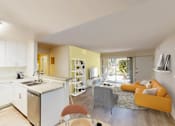 Thumbnail 5 of 15 - One Bedroom Apartment Kitchen-Living at West Park Village, Los Angeles, California
