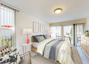 Thumbnail 12 of 15 - Two Bedroom Plan A - bedroom and balcony at West Park Village Apartment Homes  at West Park Village, Los Angeles, CA