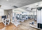 Thumbnail 17 of 19 - A well-equipped gym with a variety of machines and weightlifting equipment.