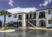 Thumbnail 2 of 18 - a street view of a building with palm trees