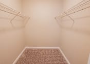 Thumbnail 50 of 54 - a spacious closet in a bedroom with a carpeted floor and a hanging rack