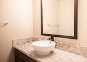 Thumbnail 14 of 19 - A white bowl sink is on a marble countertop.