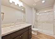 Thumbnail 64 of 81 - A bathroom with a marble sink and toilet.