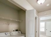 Thumbnail 15 of 54 - View of utility closet with washer and dryer and shelving above