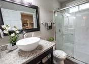 Thumbnail 8 of 18 - bathroom with granite counters and shower