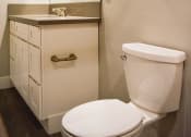 Thumbnail 10 of 16 - View of bathroom with large vanity counter, sink, mirror and toilet