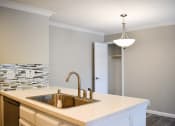 Thumbnail 18 of 25 - Partial view of kitchen counter and sink, view of living space and coat closet