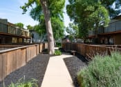 Thumbnail 18 of 34 - View of sidewalk winding between private patio/balcony with landscaping and shade trees