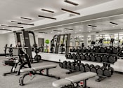 Thumbnail 12 of 26 - Fitness center with weights and equipment at Lucero Apartments, Arizona, 85051