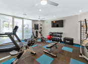 Thumbnail 6 of 37 - a gym with exercise equipment and a television