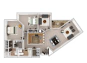 Thumbnail 33 of 33 - A floor plan of a house with a kitchen, living room, and two bedrooms.