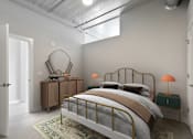 Thumbnail 41 of 43 - A bedroom with a bed, nightstand, and lamp at The Carousel Apartments, Virginia, 23220