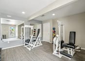 Thumbnail 23 of 26 - A well-equipped home gym with a variety of exercise machines.
