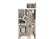 Thumbnail 29 of 29 - A top-down view of a house layout with a kitchen, living room, and bathroom.