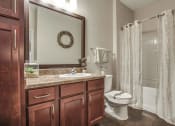 Thumbnail 11 of 19 - Standard Bathroom with Tub - Wood Cabinets  at Overlook at Stone Oak Park Apartments, Texas, 78258
