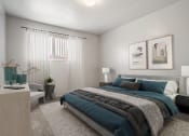 Thumbnail 23 of 32 - a bedroom with a bed and two pictures on the wall