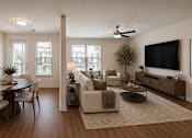 Thumbnail 20 of 24 - Open living and dining area with large windows and modern finishes at Auberge of Tyler.