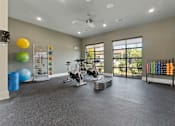 Thumbnail 13 of 16 - A spacious gym with a variety of exercise equipment and fitness balls.