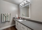 Thumbnail 21 of 28 - an empty bathroom with a mirror and a sink at Sage Creek Apartment Homes, California, 93063