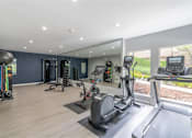 Thumbnail 8 of 12 - A spacious gym with a variety of equipment including treadmills, elliptical machines, and weight machines.