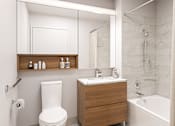 Thumbnail 6 of 34 - a bathroom with a toilet sink and bathtub in a 555 waverly unit