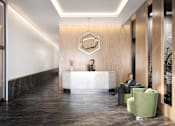 Thumbnail 2 of 34 - a rendering of a lobby with a reception desk and chairs