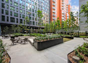 Thumbnail 24 of 39 - A modern courtyard with a planter box and chairs at Link Apartments® QPN, Long Island City, New York