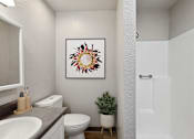 Thumbnail 10 of 21 - a bathroom with a toilet and a sink and a shower