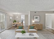 Thumbnail 5 of 21 - an open living room and dining room with a sliding glass door to a balcony