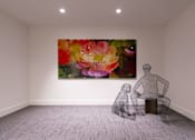 Thumbnail 24 of 28 - a sculpture of a man and a dog in a room with a painting of flowers