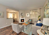 Thumbnail 4 of 32 - Living Room with Fireplace at Atwood Apartments, California